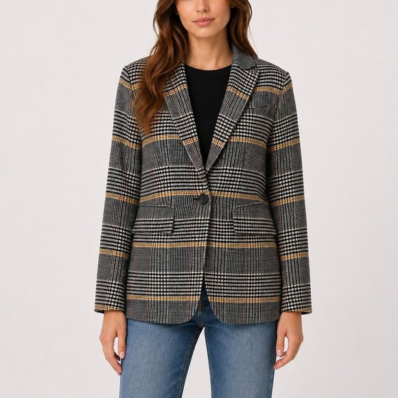 LOFT Jackets & Blazers - LOFT Petites Houndstooth Blazer Jacket 8P Black White Wool Blend Coat